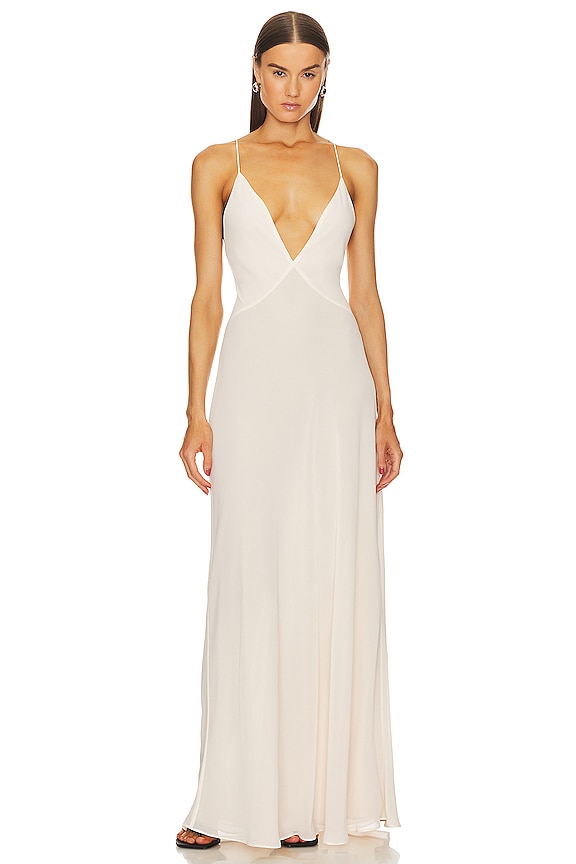 view 2 of 4 Sheer Deep V Long Slip Dress in Cream