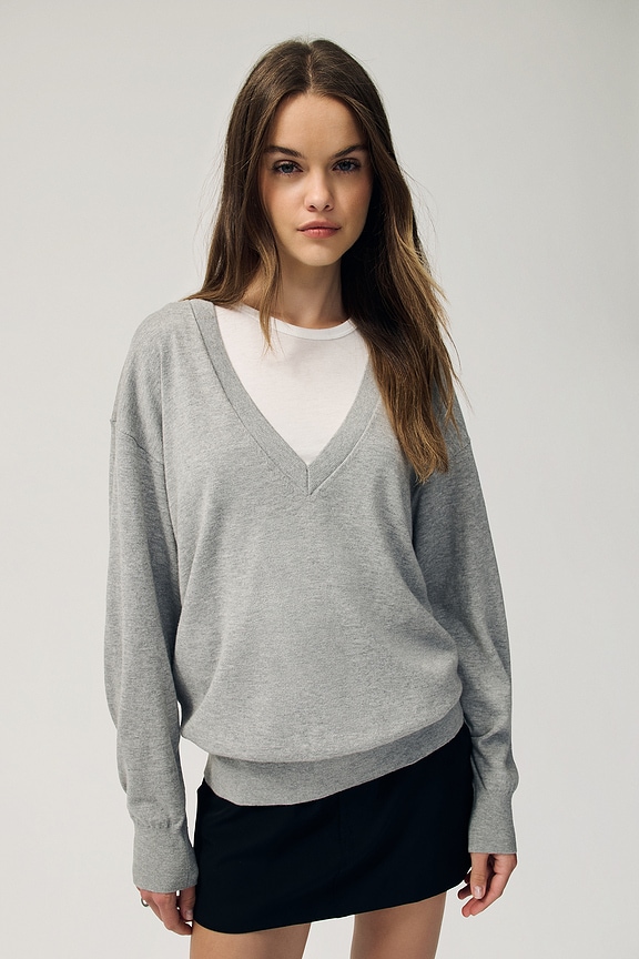 view 2 of 8 Quintana Oversized V Neck Sweater in Heather Grey