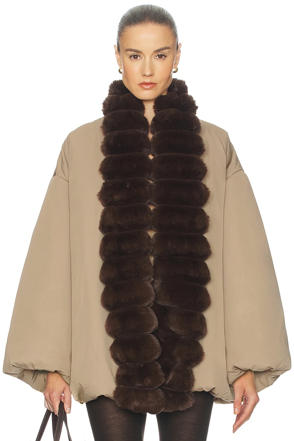 view 2 of 5 Bubble Puffer With Faux Fur in Tan & Cedar