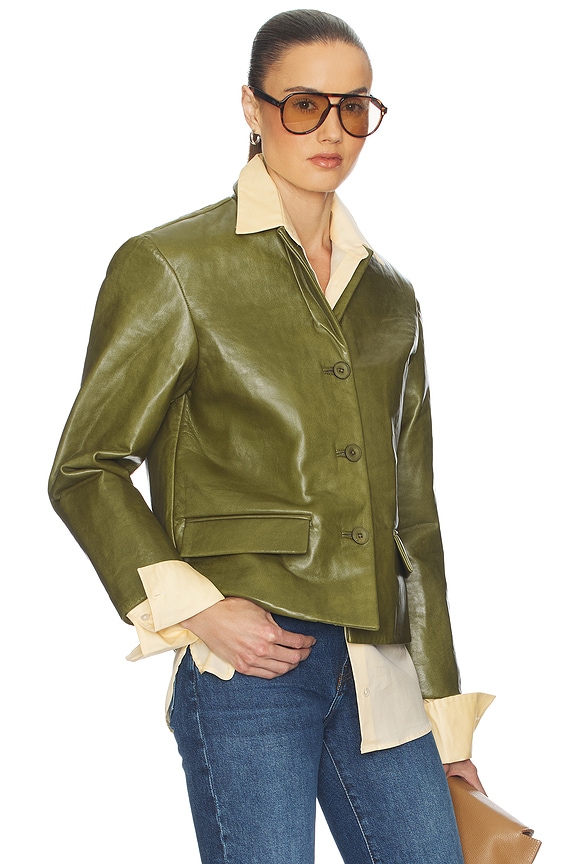 view 2 of 4 Puffy Leather Jacket in Avocado