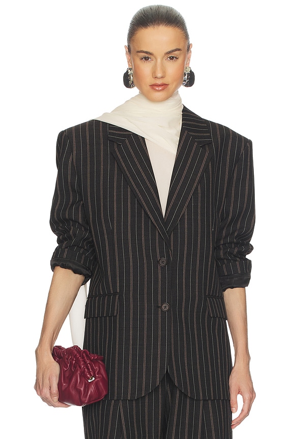 view 2 of 7 Stripe Twill Boyfriend Blazer in Dark Grey Stripe