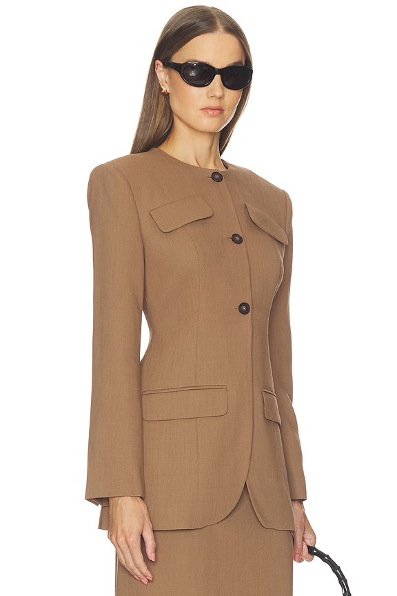view 2 of 4 Wool Blend Suiting Jacket With Bows in Toffee & Black