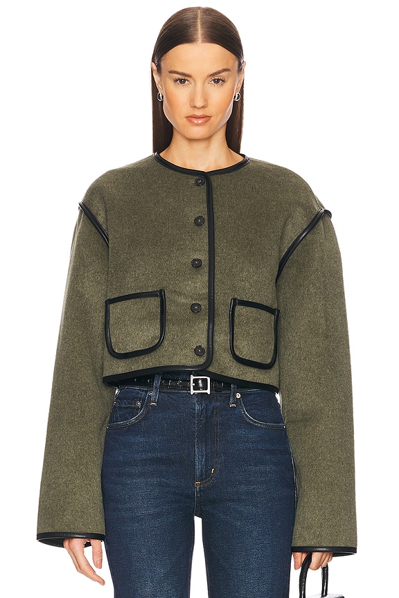 view 2 of 5 Boxy Jacket With Detachable Scarf in Olive Melange