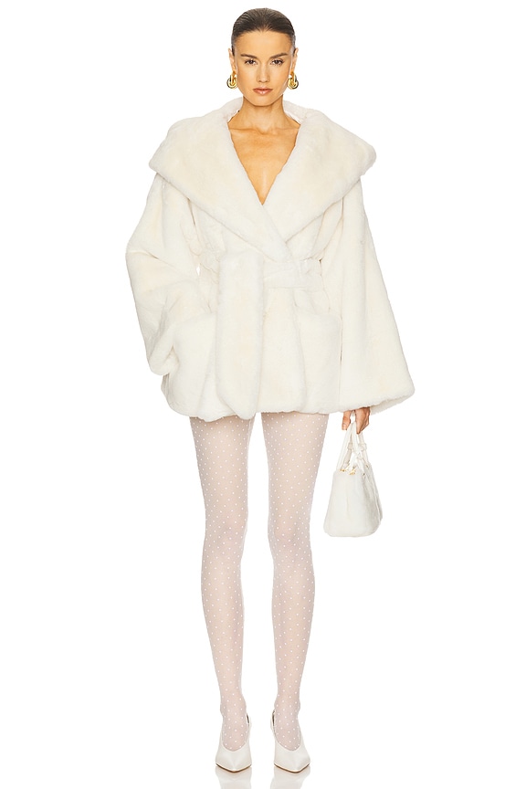 view 2 of 5 The Hooded Faux Fur Coat in White