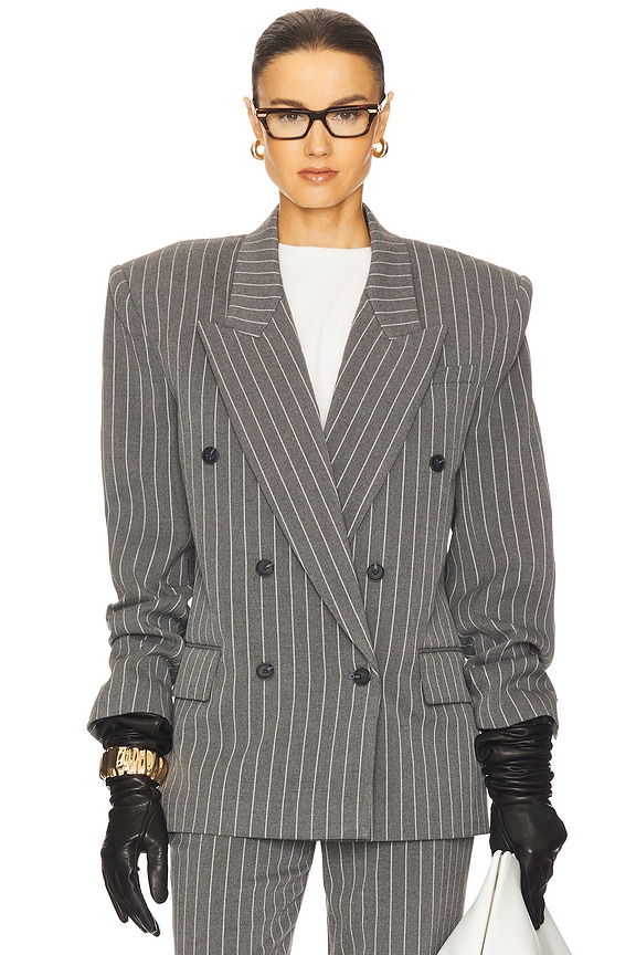 view 2 of 6 Pinstripe Double Breasted Blazer in Grey & White Stripe