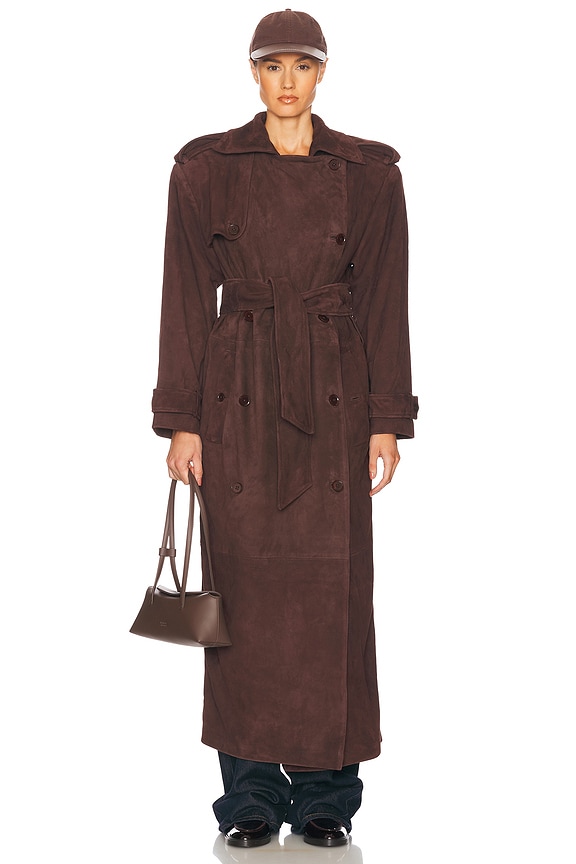 view 2 of 6 Suede Trench Coat in Saddle Brown