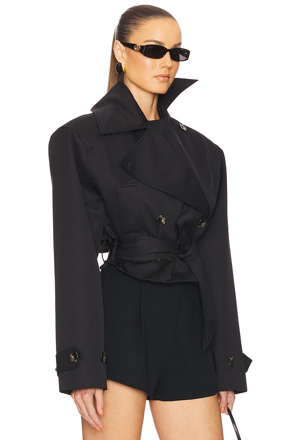 view 2 of 5 Oversized Cropped Trench in Black