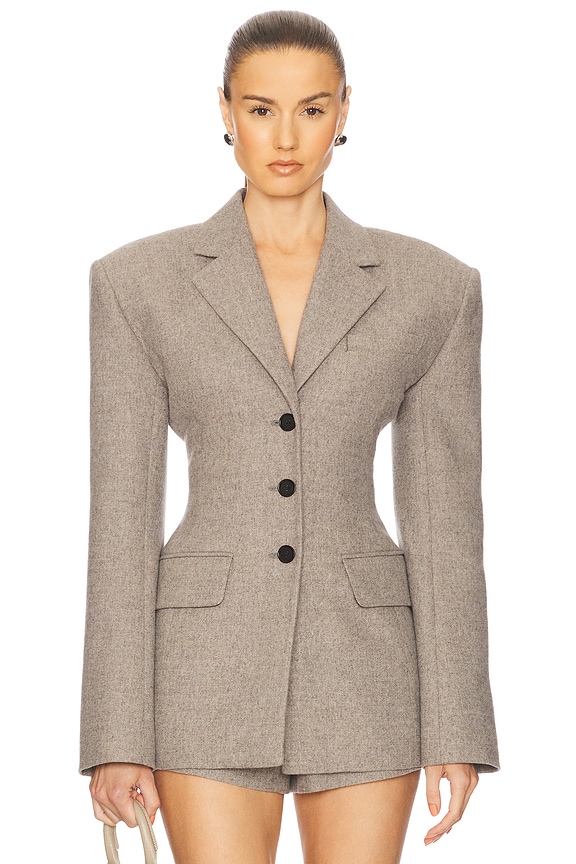 view 1 of 4 The Tweed S Curve Blazer in Taupe Melange