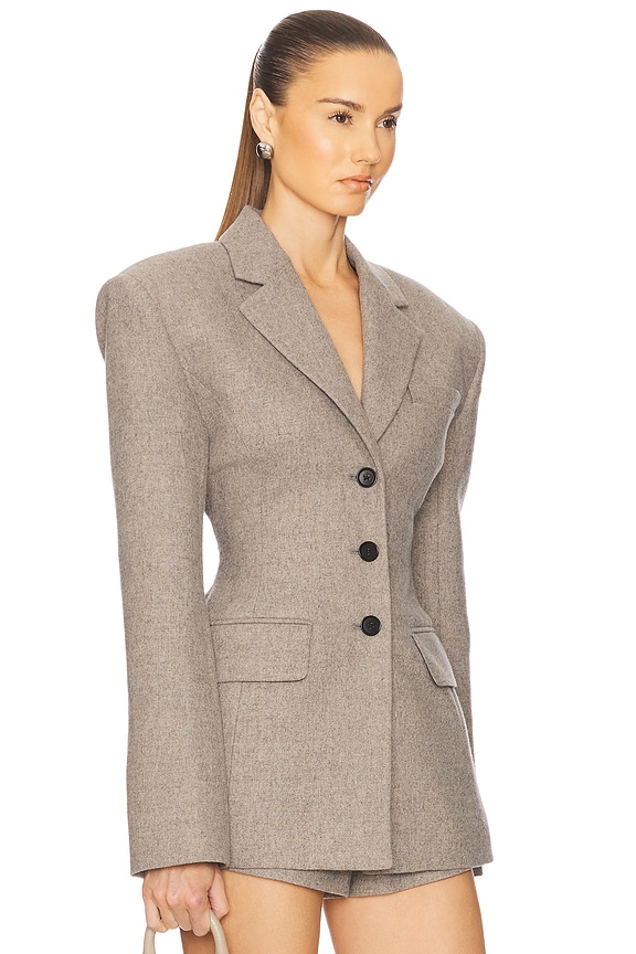 view 2 of 4 The Tweed S Curve Blazer in Taupe Melange