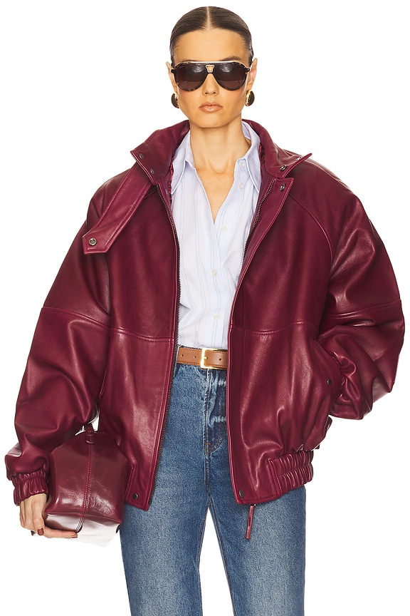 view 2 of 5 The Oversized Leather Bomber in Oxblood