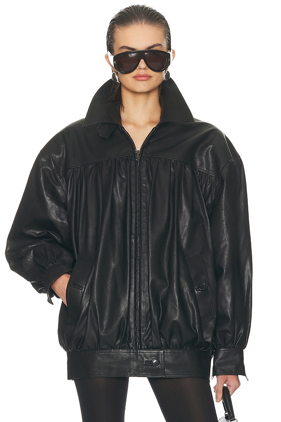 view 2 of 5 The Shirred Oversized Leather Jacket in Black