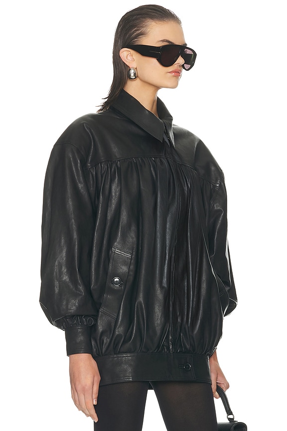 Helsa The Shirred Oversized Leather Jacket in Black | REVOLVE