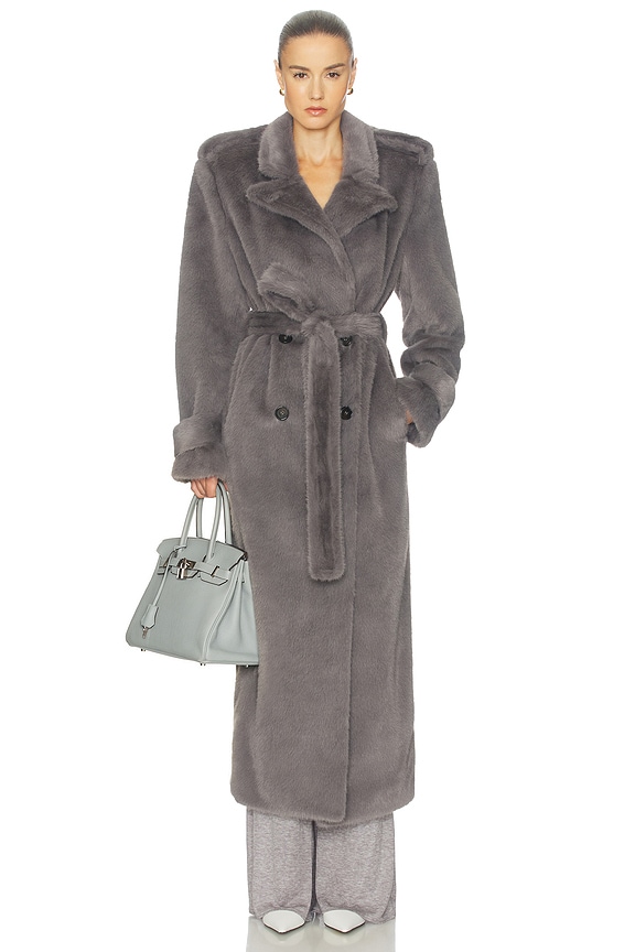 view 2 of 4 Faux Fur Long Trench in Smoke