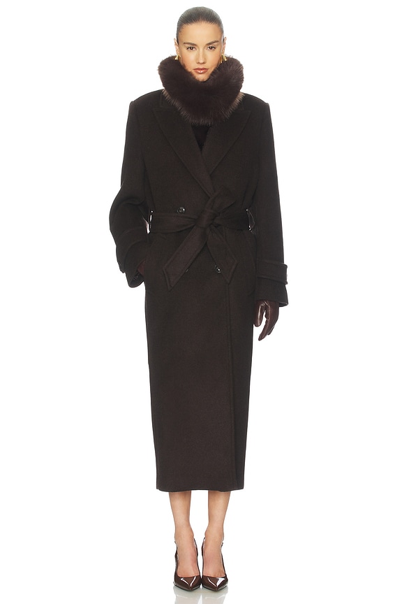 view 1 of 3 Bold Shoulder Long Coat in Espresso