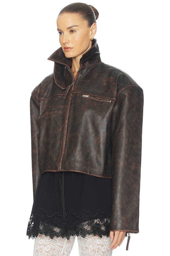 view 2 of 4 CHAQUETA THE LEATHER OVERSIZED MOTO in Brown Distressed