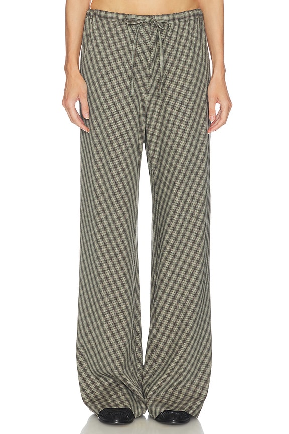 view 1 of 7 Novelty Bias Cut Pants in Green & Brown Plaid