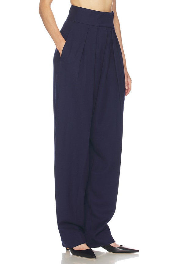 view 2 of 6 PANTALON HIGH WAIST PLEATED SUIT TROUSER IN WOOL in Navy