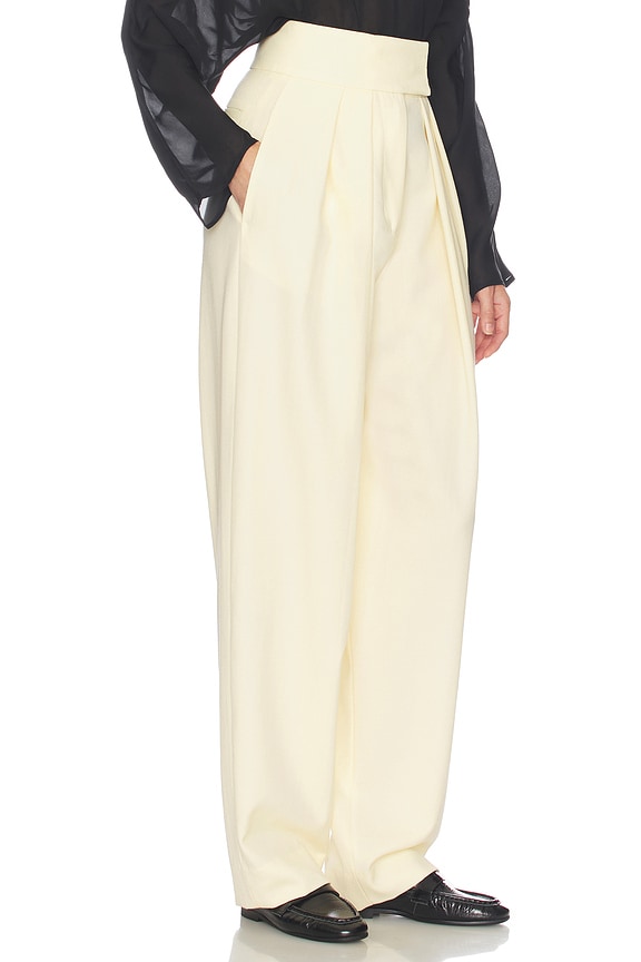 view 2 of 6 PANTALON HIGH WAIST PLEATED SUIT TROUSER IN WOOL in Butter Yellow