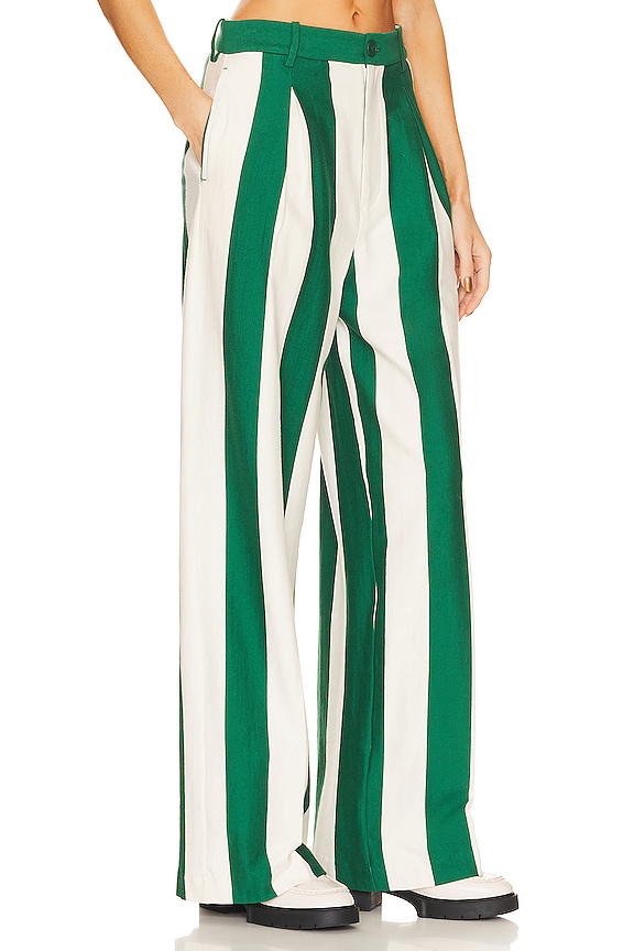 view 2 of 4 Rugby Pleated Pant in Green & Ivory Stripe