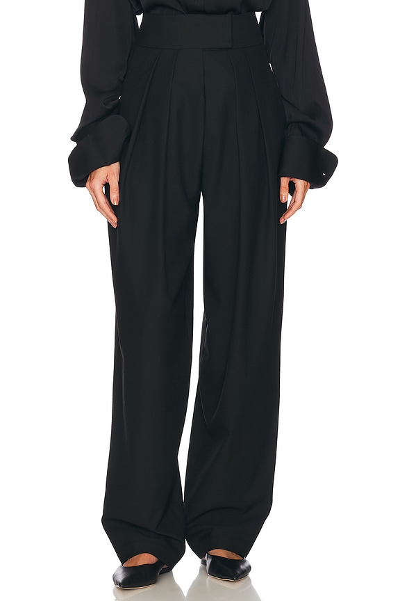 view 2 of 7 High Waist Pleated Suit Trouser in Black
