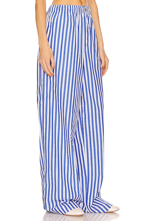 view 2 of 4 Cotton Poplin Stripe Pajama Pant in Bright Blue Stripe