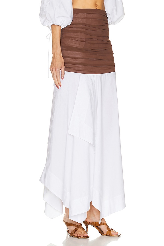 view 2 of 4 Cotton Poplin Skirt With Sheer Overlay in White & Brown