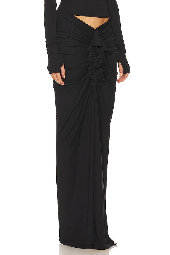 view 2 of 4 Matte Jersey Long Ruched Skirt in Black