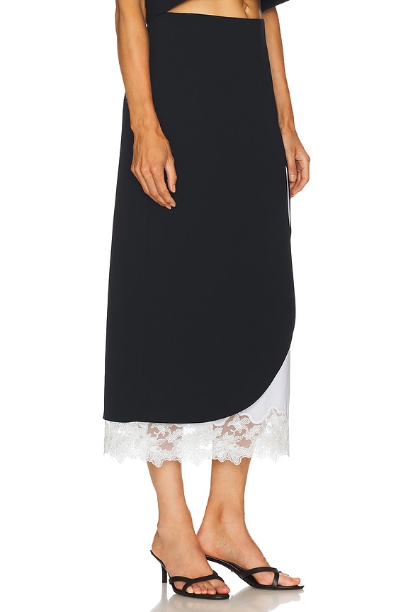 view 2 of 6 The Midi Pencil Skirt With Lace & Poplin in Black