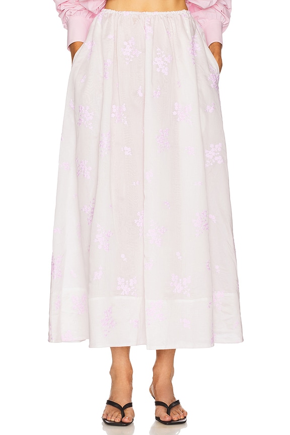 view 1 of 6 Midday Skirt in Cherry Blossom Embroidery in White & Pink Embroidery