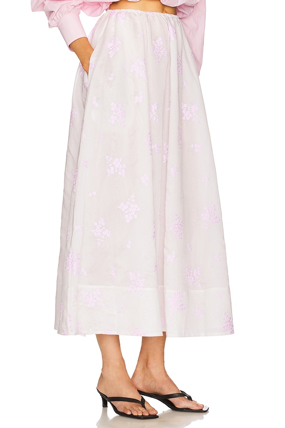 view 2 of 6 Midday Skirt in Cherry Blossom Embroidery in White & Pink Embroidery