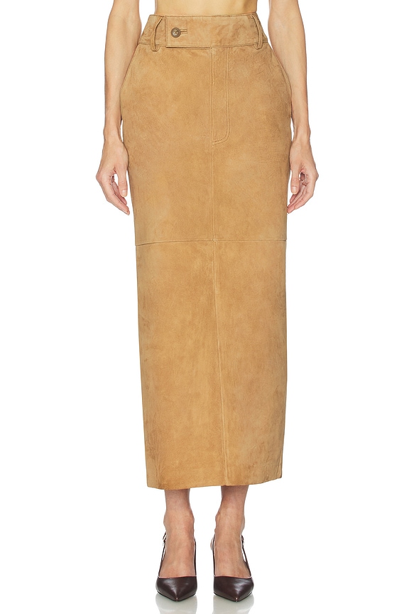 view 2 of 7 Suede Column Skirt in Caramel
