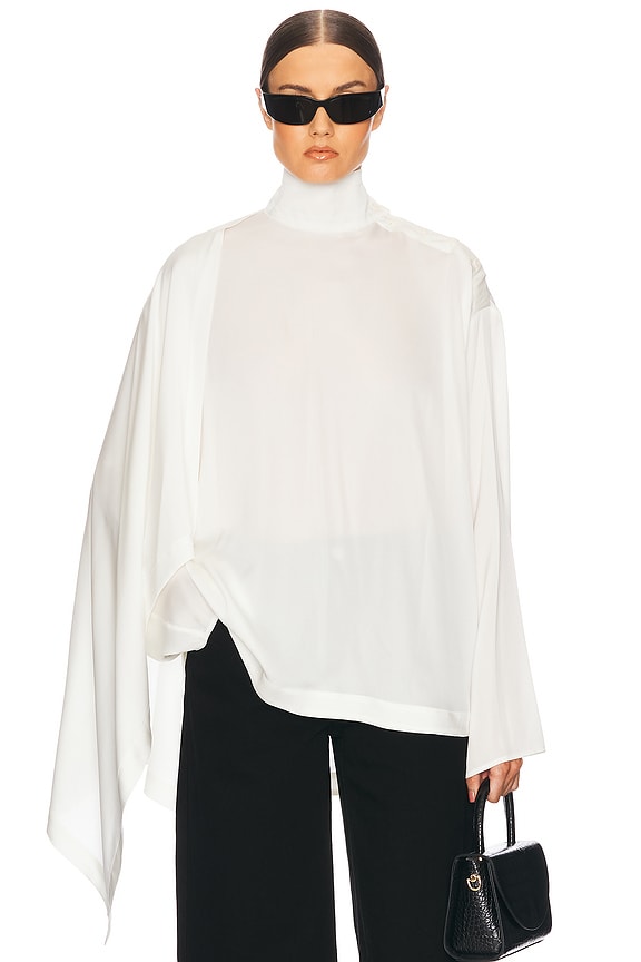 view 2 of 6 Silk Tunic With Detachable Scarf in White
