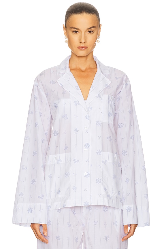 view 2 of 6 Pajama Top in Fleur Print Stripe in Blue Fleur Stripe