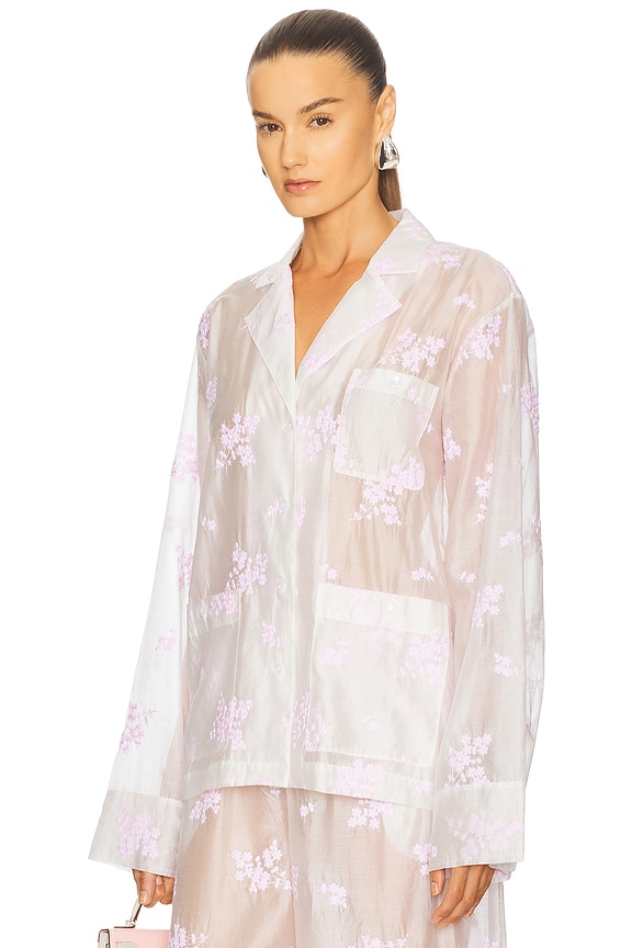 view 2 of 5 PAJAMA TOP IN CHERRY BLOSSOM EMBROIDERY トップ in White & Pink Embroidery