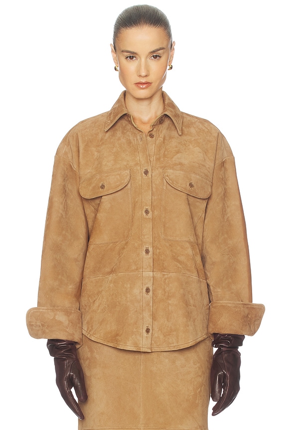 view 2 of 5 Suede Overshirt in Caramel