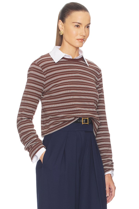 view 2 of 5 The Rib Long Sleeve Tee in Stripe in Brown Stripe