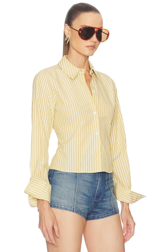 view 2 of 5 Stripe Poplin Fitted Shirt in Yellow Stripe