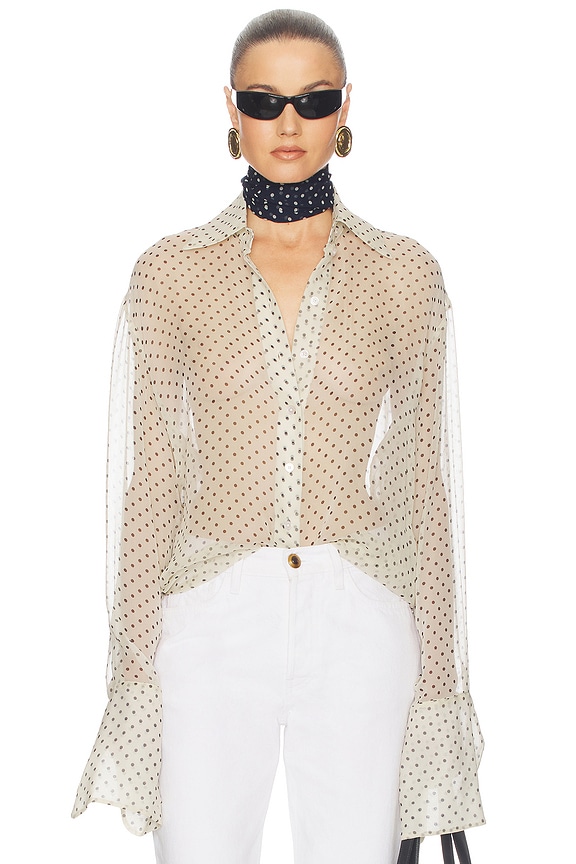 view 2 of 6 The Relaxed Shirt in Silk Chiffon in Ivory & Black Dot