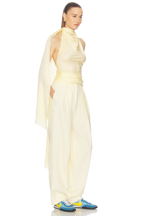 view 2 of 4 Natasha Silk Halter in Yellow & Taupe Dot