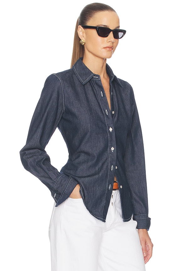 view 2 of 5 Denim Fitted Shirt in Dark Blue