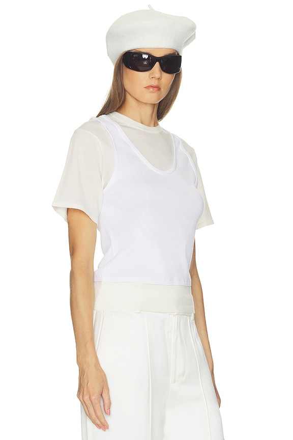 view 2 of 4 Pillar Layered Knit Tee in White & Cream