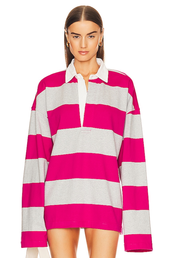 view 2 of 5 Oversized Rugby Shirt in Heather Grey & Pink