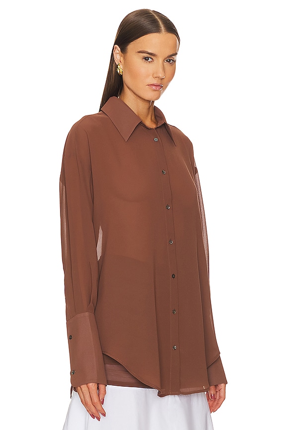 view 2 of 4 Sheer Button Slim Shirt in Chocolate Brown