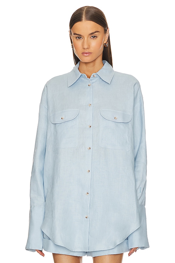 view 2 of 6 Linen Button Down Shirt in Chambray Blue