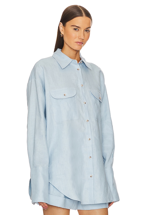Helsa Linen Button Down Shirt in Chambray Blue | REVOLVE