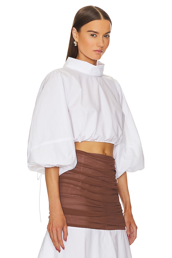 view 2 of 4 Cotton Poplin Puff Sleeve Top in White
