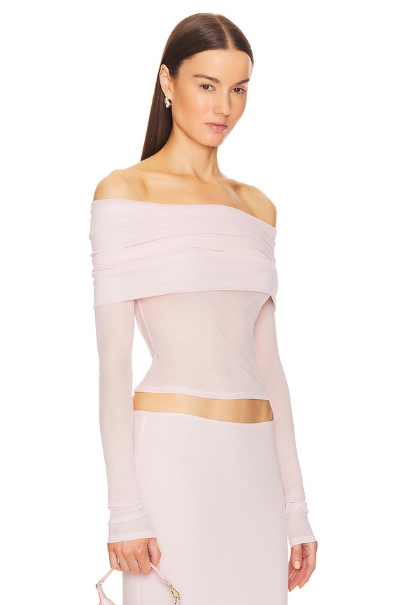 view 2 of 4 SHEER KNIT OFF THE SHOULDER トップ in Ballet Pink
