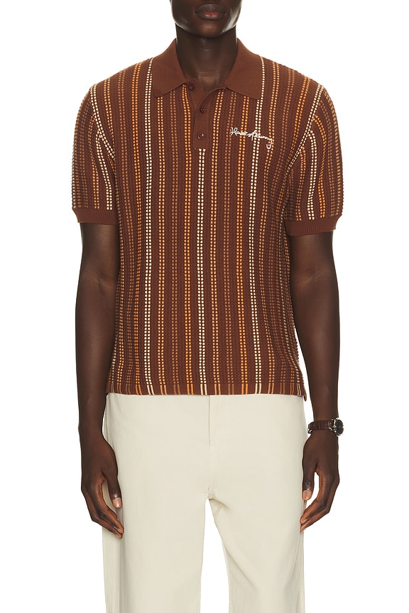 view 1 of 5 Stripe Knitted Polo in Cinnamon Brown