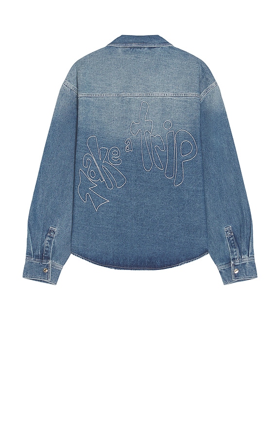 view 1 of 5 Take A Trip Contrast Stitch Shirt in Blue Wash
