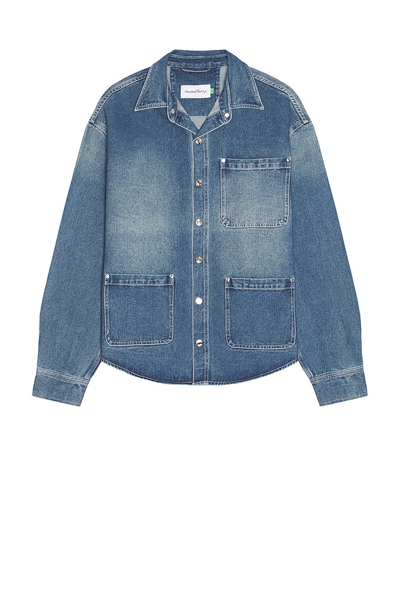 view 2 of 5 Take A Trip Contrast Stitch Shirt in Blue Wash